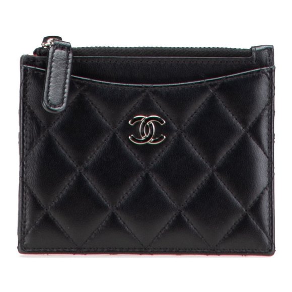 CHANEL Black Lambskin Leather Logo Card Holder - Picture 1 of 10